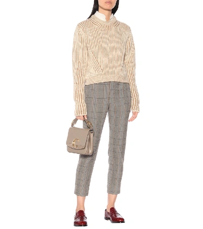 Shop Chloé Checked Stretch-wool Pants In Grey
