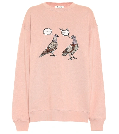 Shop Acne Studios Embroidered Cotton Sweatshirt In Pink