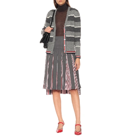 Shop Thom Browne Pleated Wool Midi Skirt In Grey