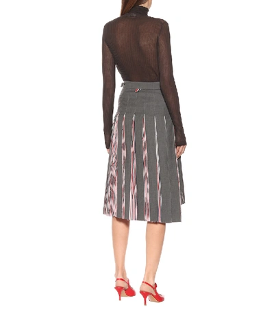 Shop Thom Browne Pleated Wool Midi Skirt In Grey