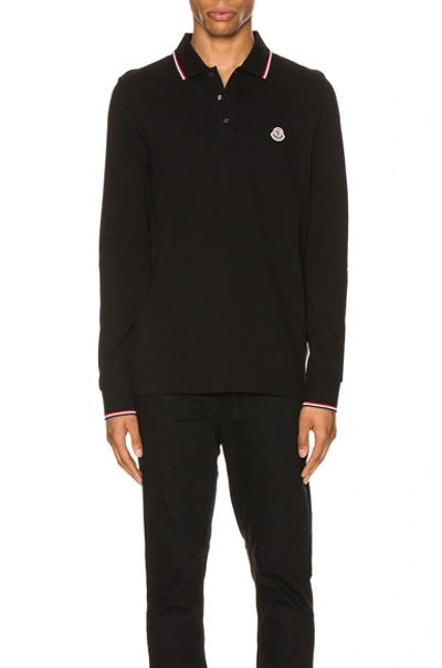 Shop Moncler Maglia Long Sleeve Polo In Black