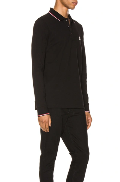 Shop Moncler Maglia Long Sleeve Polo In Black