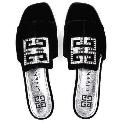 Shop Givenchy Mules 4g Velvet Logo Strass Black