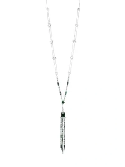 Shop Adriana Orsini Azlyn Rhodium-plated Sterling Silver & Cubic Zirconia Y-necklace In Black