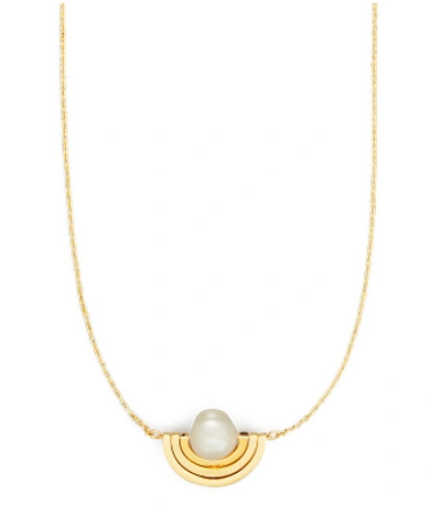 Shop Tory Burch Spinning Pearl Delicate Necklace In Tory Gold/pearl