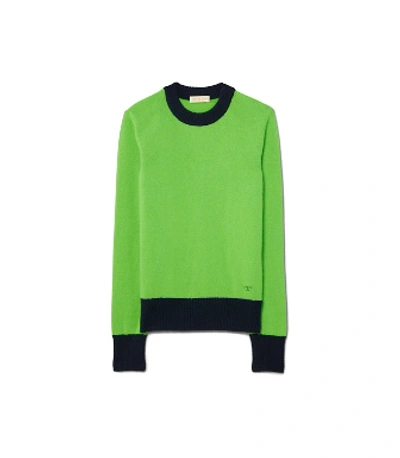 Shop Tory Burch Cashmere Color-block Sweater In Bright Clover