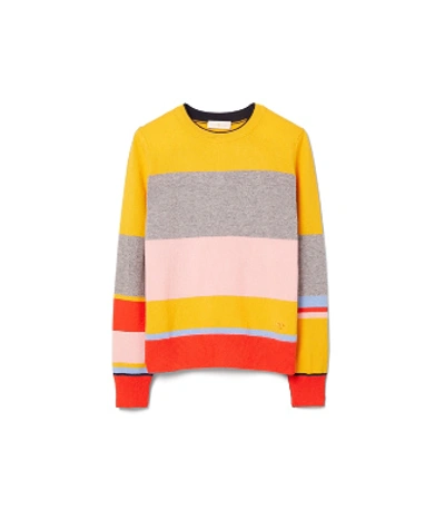 Shop Tory Burch Color-block Cashmere Pullover In Blushing
