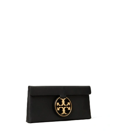 Shop Tory Burch Miller Metal-logo Clutch In Black