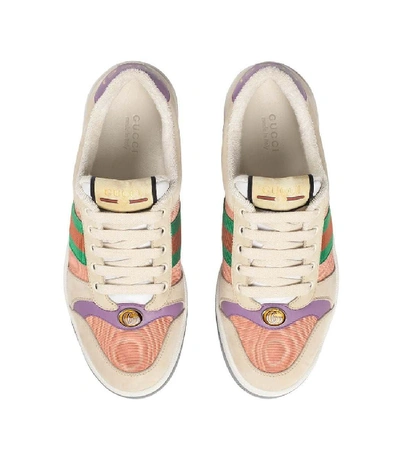 Shop Gucci Pink And Purple Screener Sneakers In Multicolor