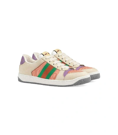 Shop Gucci Pink And Purple Screener Sneakers In Multicolor