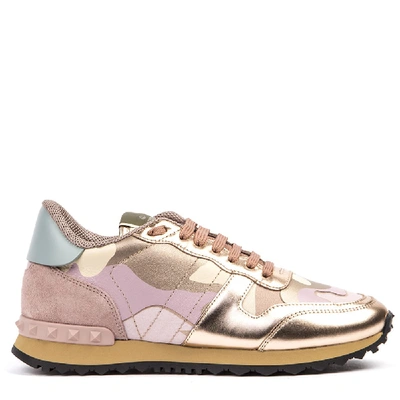 Shop Valentino Sneaker Camouflage In Leather With Metal Details In Rose/gold