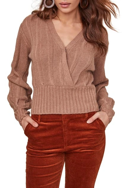 Shop Astr Evie Surplice Cotton Blend Sweater In Camel