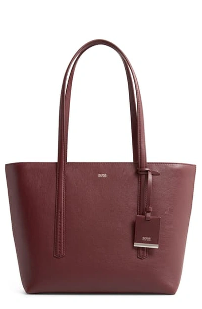 Shop Hugo Boss Taylor Small Leather Shopper In Dark Red