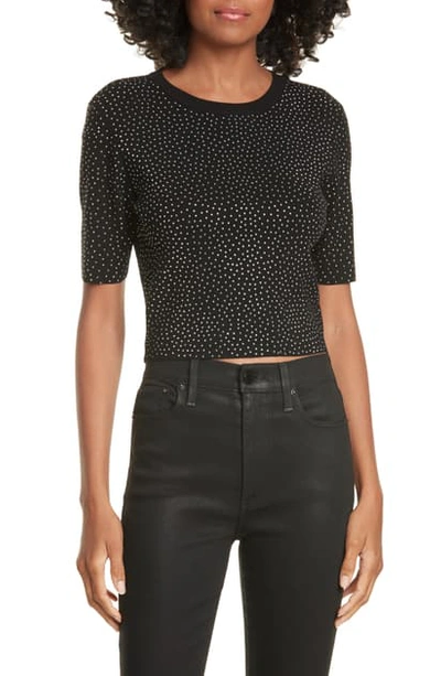 Shop Alice And Olivia Ciara Crystal Studded Crop Sweater In Black/ Gunmetal