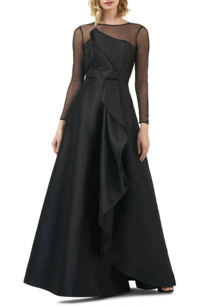 Shop Kay Unger Adele Long Sleeve Applique Gown In Black