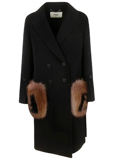 Shop Fendi Double Breasted Coat In Black