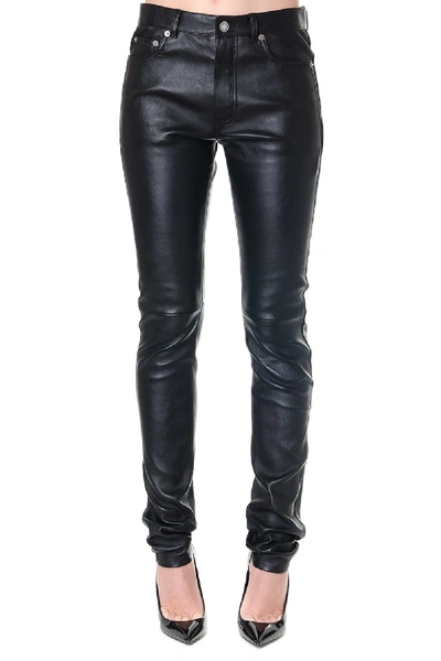 Shop Saint Laurent Black Color Skinny Fit Leather Pants