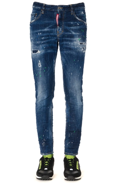 Shop Dsquared2 Blue Cotton Teared & Washed Jeans In Denim