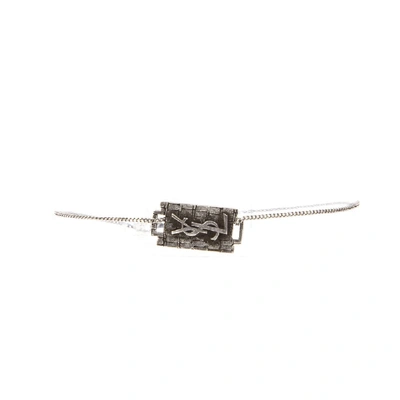 Shop Saint Laurent Razor Blade Bracelet Silver Oxidized Crocodile Texture