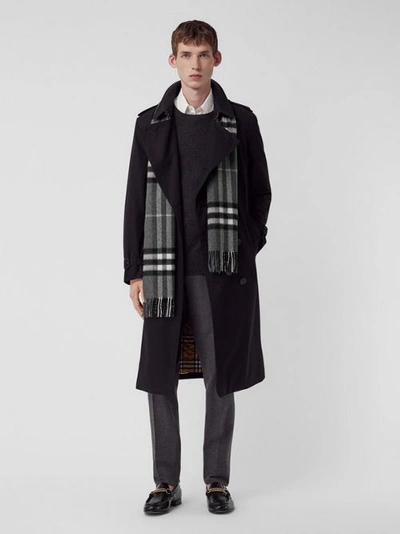 Shop Burberry The Classic Check Cashmere Scarf In Grey