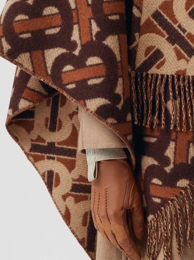 Shop Burberry Monogram Merino Wool Cashmere Jacquard Cape In Dark Mocha
