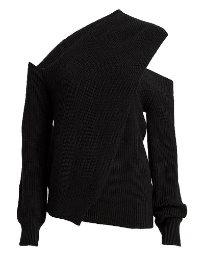 Shop Rta Juliet Ribbed Cold-shoulder Sweater In Black
