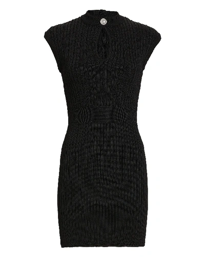 Shop Balmain Rib Knit Mini Dress In Black