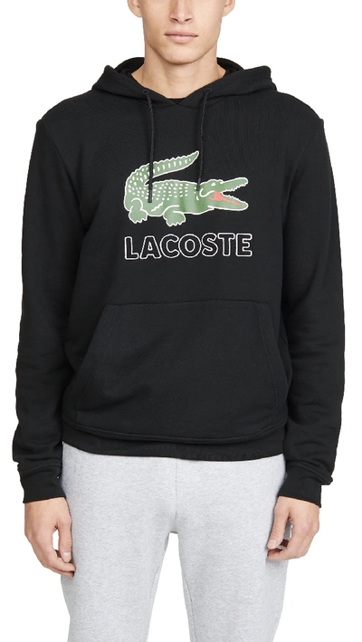 Shop Lacoste Logo Pullover Hoodie In Black