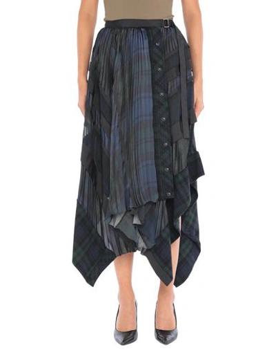 Shop Sacai Knee Length Skirt In Dark Blue