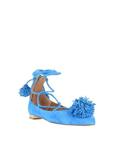 Shop Aquazzura Woman Ballet Flats Azure Size 5.5 Soft Leather In Blue