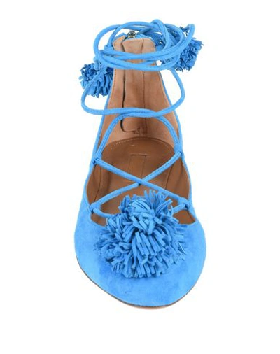 Shop Aquazzura Woman Ballet Flats Azure Size 5.5 Soft Leather In Blue