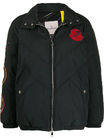 Shop Moncler Embroidered Patch Puffer Jacket In Black
