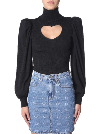 Shop Msgm Sweater With Cut-out Heart In Black