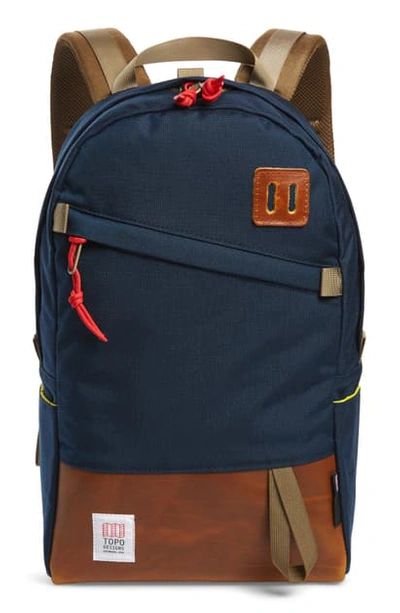 Shop Topo Designs Canvas & Leather Daypack - Blue In Navy/ Brown Leather