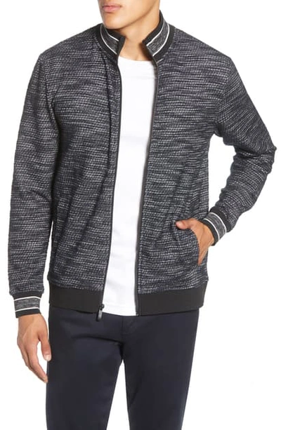 Shop Vince Camuto Varsity Zip Sweater In Black/ Navy/ White Texture