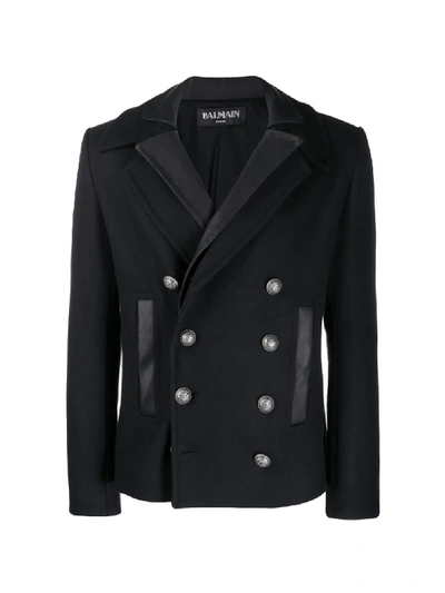 Shop Balmain Two-collar Double-breasted Coat In Blue