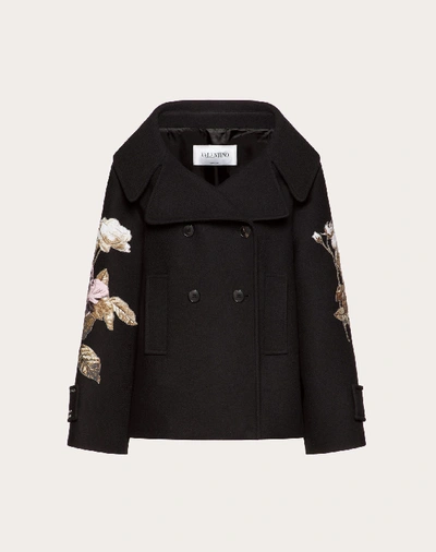 Shop Valentino Drill Drap Pea Coat With Embroidered Undercover Patch In Multicolored