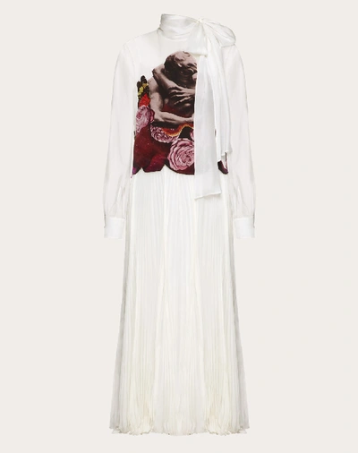 Shop Valentino Pleated Chiffon Dress With Applied Undercover Print In Multicolored