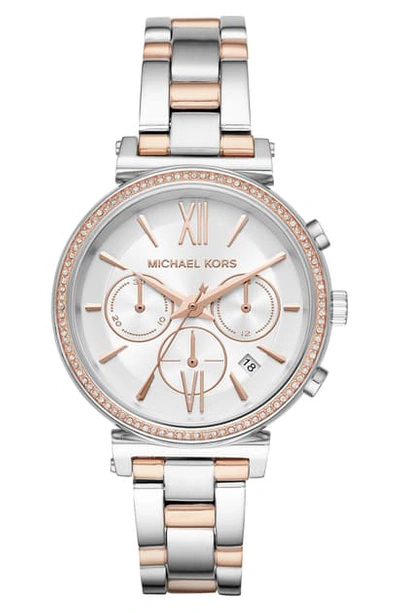 Shop Michael Kors Sofie Chronograph Bracelet Watch, 39mm In Rose Gold/ White/ Silver