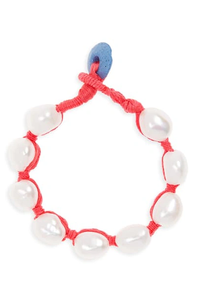Shop Lizzie Fortunato Pebble Bracelet In Pearl/ Hot Pink