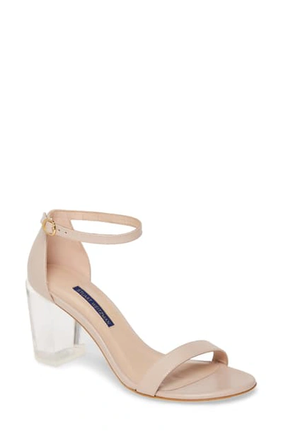 Shop Stuart Weitzman The Nearlynude Clear Heel Ankle Strap Sandal In Dolce Smooth Calf