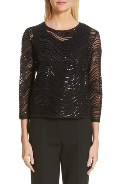 Shop Emporio Armani Sequin Embellished Overlay Blouse In Black