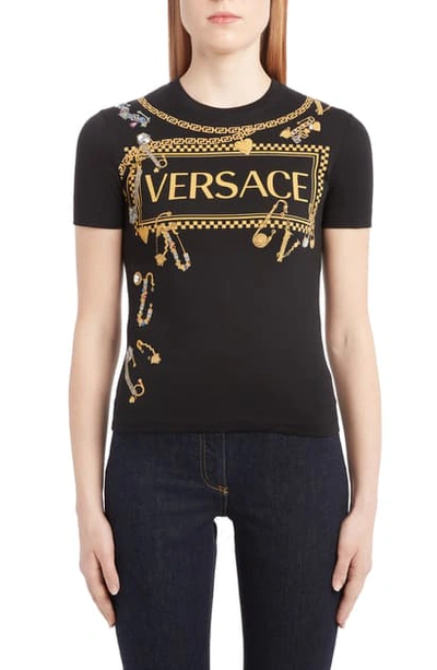 Shop Versace Safety Pin Graphic Tee In Black
