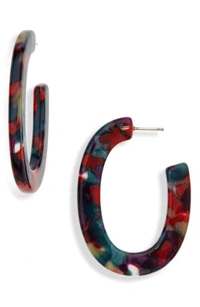 Shop Madewell Acetate Oval Hoop Earrings In Red/ Navy Multi