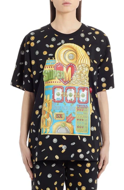 Shop Moschino Coin Print Oversized Graphic Tee In Black