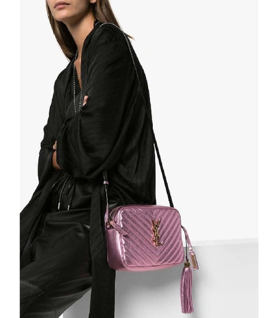 Shop Saint Laurent Pink Medium Lou Satchel Bag