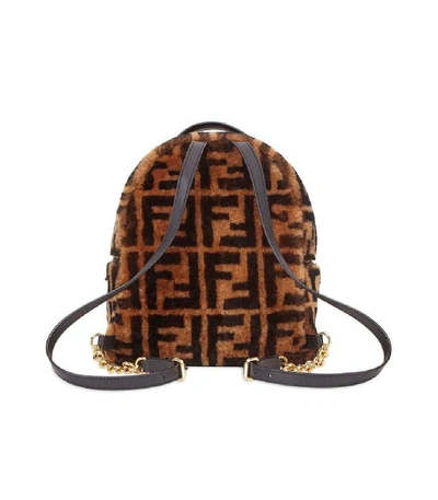 Shop Fendi Shearling Ff Mini Backpack In Brown