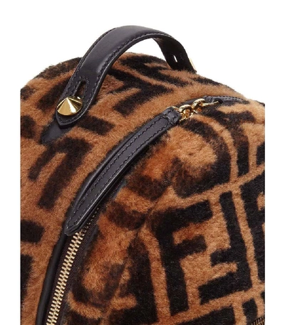 Shop Fendi Shearling Ff Mini Backpack In Brown