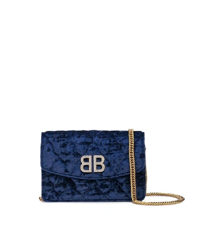 Shop Balenciaga Velvety Bb Wallet On Chain In Blue