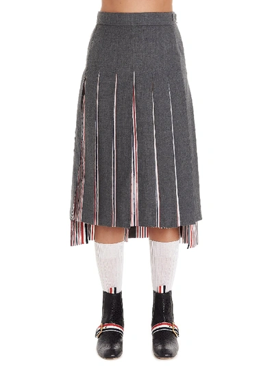 Shop Thom Browne Grey Wool Skirt